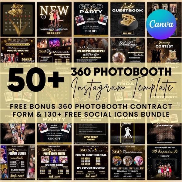 360 Photo Booth Instagram Templates, 360 Photo Booth Flyer, Post, Stories, 360 Photo Booth Business, Instagram Templates Canva