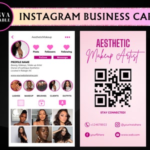 Instagram Business Card 2023, DIY Canva Business Card Template Design, QR code Business Card, Influencer Cards, Influencer Cards, Editable