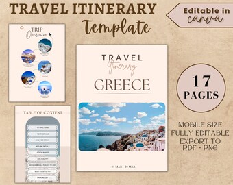 Editable Travel Itinerary Template, Travel Planner, Printable Travel Guide, Digital Template Download, Digital Travel Guide, Canva Template