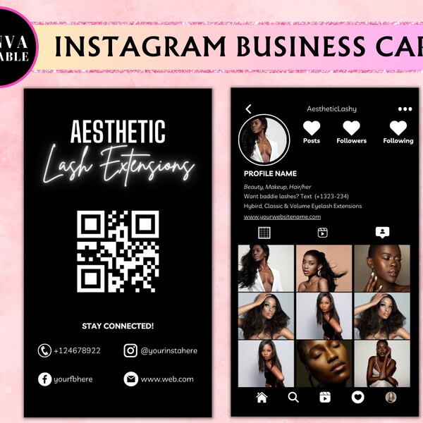 Instagram Business Card 2023, DIY Canva Business Card Template Design, QR code Business Card, Influencer Cards, Influencer Cards, Editable