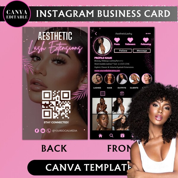 2024 Instagram Business Card, IG Business Card Template, DIY Business Cards Canva Template, QR Code Business Card,  Instagram Business Card