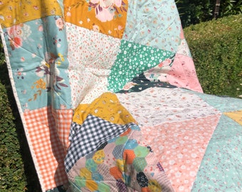 Bright, cute, fun, handmade baby quilt; baby blanket; play mat; cot quilt; pram quilt; unique baby gift; lap quilt; baby shower gift