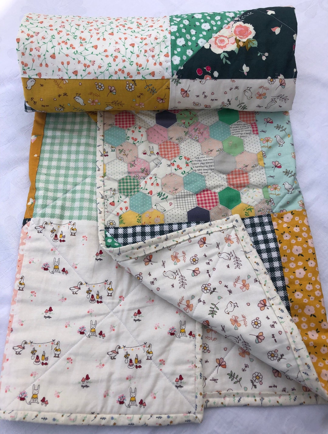 Bright, Cute, Fun, Handmade Baby Quilt Baby Blanket Play Mat Cot Quilt