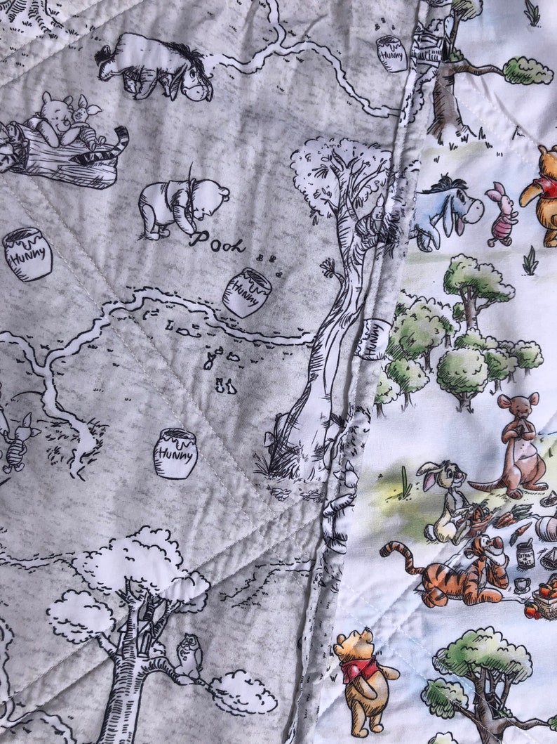 Winnie the Pooh Baby Blanket, Handmade Pooh Bear Quilted Blanket, Cot Blanket, Play Mat, Baby