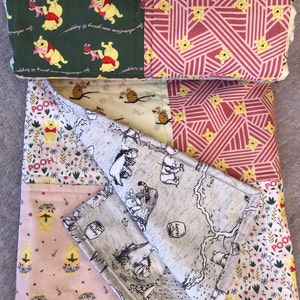 Pooh Bear patchwork baby quilt, Handmade Winnie the Pooh blanket, cot quilt, Pooh play mat, Pooh bear gift