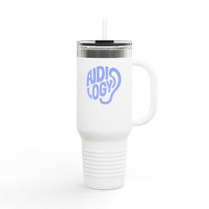 Retro Audiology Tumbler with Handle and Straw. Hearing Health Travel Mug, Gift for Audiologists, SLPs  and Hearing Aid Specialists
