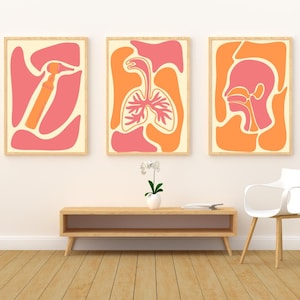 DIGITAL DOWNLOAD Abstract ENT Anatomy Wall Art Set | Throat, Lungs & Otoscope Prints | Medical Office Decor | Bold Modern Healthcare Prints