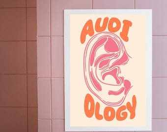 Grafika przedstawiająca anatomię ucha, dekoracja gabinetu laryngologicznego (pobranie cyfrowe)