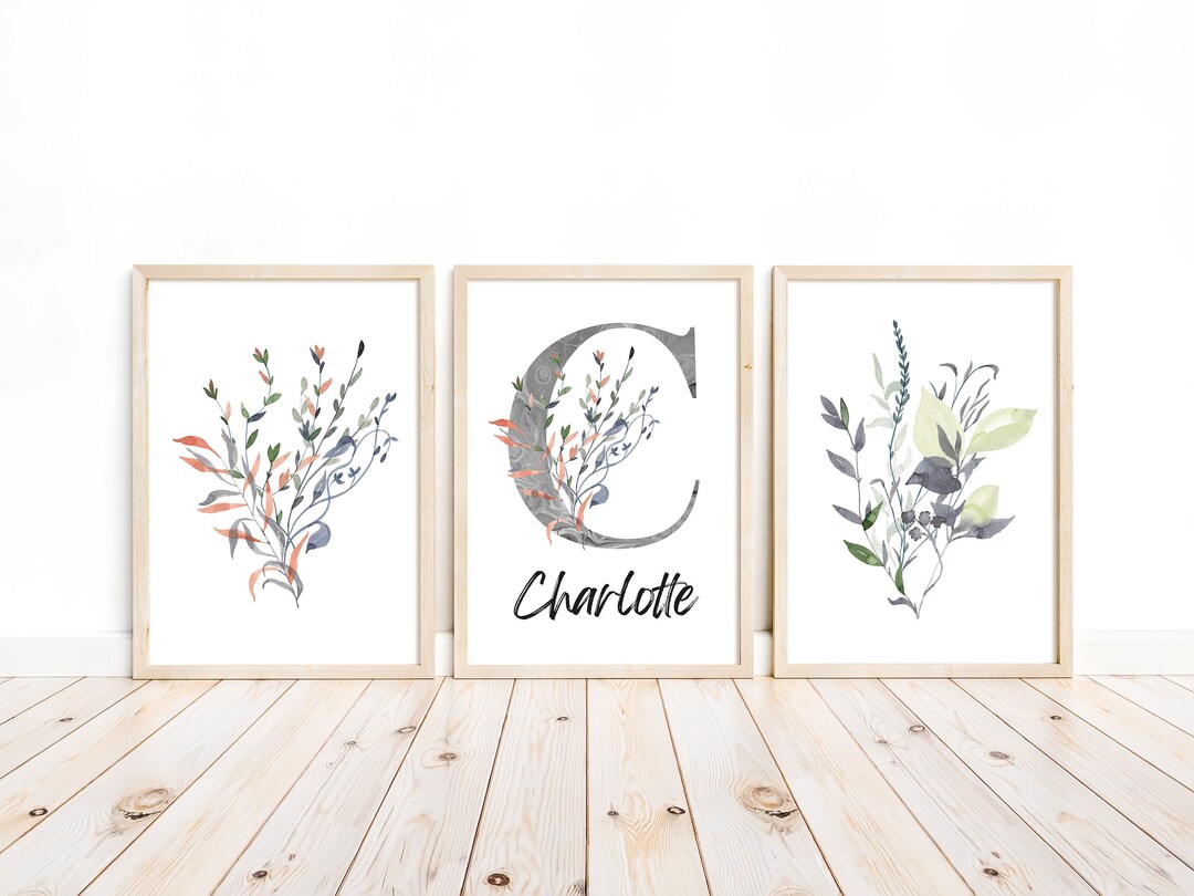 CUSTOM Name Floral Nursery 3 Piece Wall Art Flower Theme Nursery