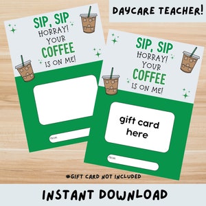 Imprimable pour éducatrice de garderie, carte-cadeau pour éducatrice de garderie, cadeau de remerciement pour éducatrice de garderie, carte-cadeau pour un café, amateur de café, cadeau pour une animatrice de garderie