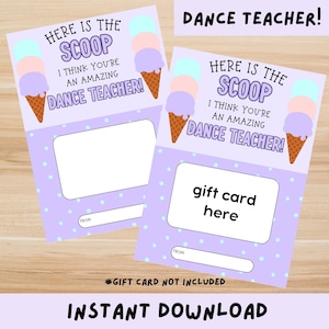Carta regalo per insegnante di danza Regalo stampabile per insegnante di danza Grazie Regalo di danza Carta regalo per insegnante di danza Carta regalo gelato per insegnante di danza