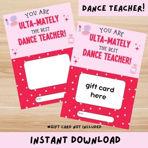 Cadeau pour professeur de danse, carte-cadeau de professeur de danse à imprimer, merci professeur de danse, carte-cadeau de professeur de danse, carte-cadeau pour professeur de danse