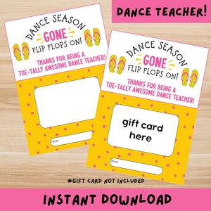 Merci professeur de danse, carte-cadeau de professeur de danse imprimable, cadeau pour professeur de danse, carte-cadeau de professeur de danse, carte-cadeau pour professeur de danse
