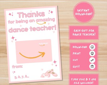 Tanzlehrer Dankeschön Printable Geschenkkartenhalter Tanzlehrer Wertschätzung Karte Geschenkkartenhalter