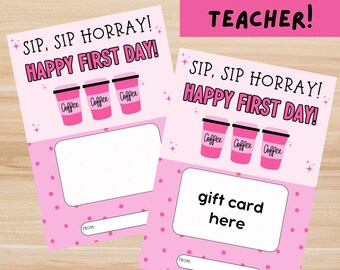 Regalo para el primer día de clases para el maestro Tarjeta de regalo para el primer día de clases Linda tarjeta de regalo para el maestro Porta tarjetas de regalo Regalo para el maestro imprimible