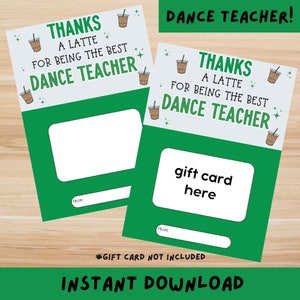 Regalo carino per insegnante di danza Carta regalo stampabile per insegnante di danza Grazie Regalo per insegnante di danza Carta regalo per insegnante di danza Regalo per amanti del caffè