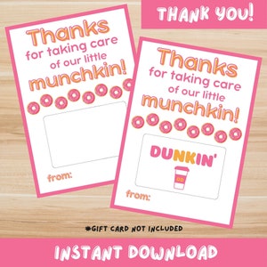 Cadeau nounou Merci Dunkin' cadeau porte-cartes imprimable Dunkin' cadeau porte-cartes téléchargement numérique café Merci imprimable