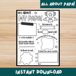 All About My Papa Digital Download Fill In The Blank Papa Printable Gift Papa Printable
