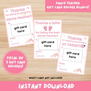 Dance Teacher Gift Dance Appreciation Coffee Gift Card for Dance Teacher Thank You Teacher Gift Card Printable Dance Teacher Gift Card