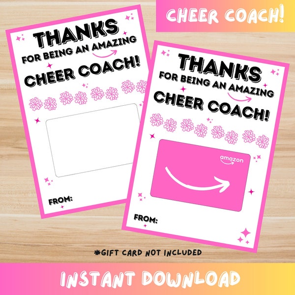 Printable Cheer Coach Gift Thank You Cheer Coach Gift Card Holder Gift Card Holder for Cheer Coach
