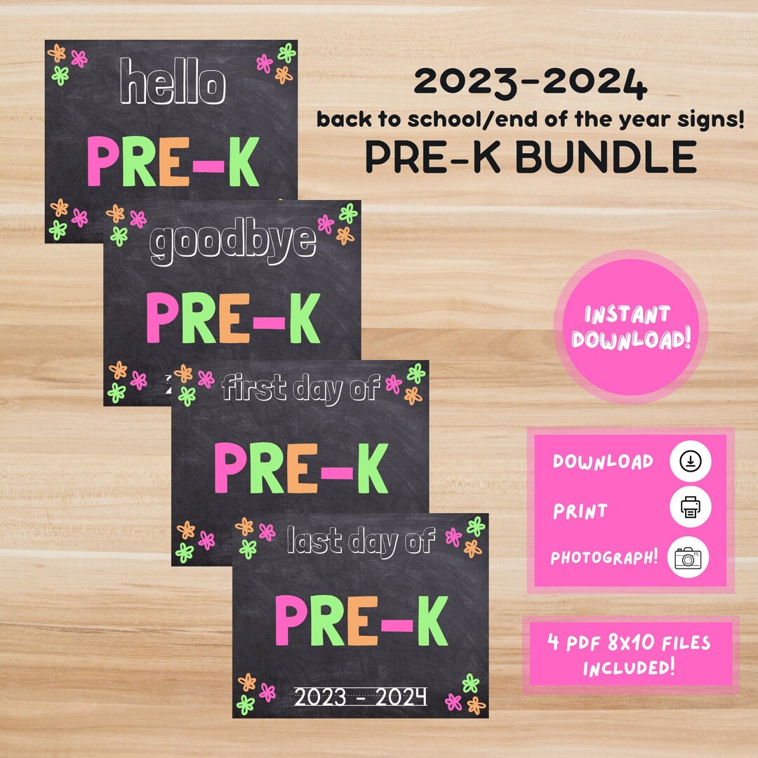 Prek First Day of School Printable Prek Last Day of School Etsy