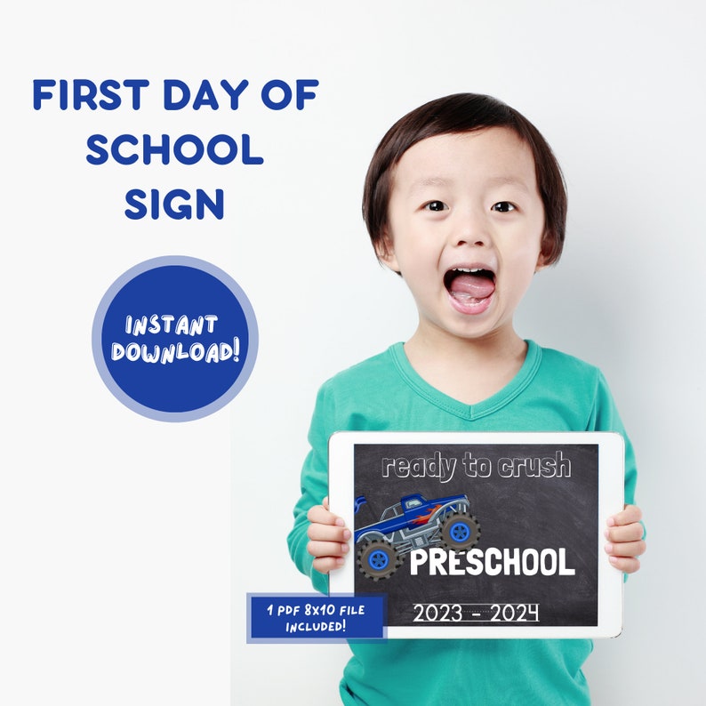 Printable First Day of School Sign Preschool Chalkboard Sign Etsy
