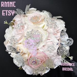 ENCHANTED FOREST blush pink BOUQUET with butterfly for quinceañera