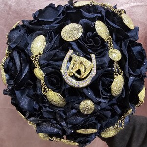 RAMO CHARRO BOUQUET Negro Black for Quinceanera, Sweet Sixteen, wedding, xv, 15. Caballo Horse Brooches. Check description.