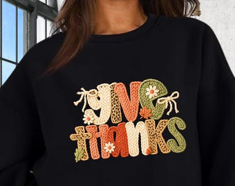 Give Thanks - T-Shirts, Sweatshirts, Hoodies, faux crochet look, makes a great gift, retro, yarn, faith, christian, scripturebrandingco