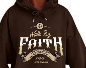 WALK BY FAITH, Christian T-Shirt. Great gift, sizes up to plus size 5X, scripturebrandingco