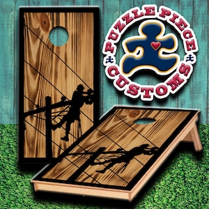 Laminated Lineman Wood Cornhole Wrap Set
