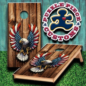 Laminated Eagle Rustic Cornhole Board wrap set