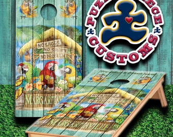 Juego de envoltura de cornhole laminado Margaritaville de las 5 en punto en algún lugar
