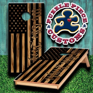 Laminiertes We The People Cornhole Wrap Set aus Holz, rustikale Flagge