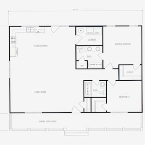 Eenvoudige kleine hut met 2 slaapkamers en 2 badkamers. 1380 vierkante voet met open plattegrond en overdekte veranda.