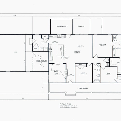 3 Bedroom 2 Bath House Plan Floor Plan With 2 Car Garage. - Etsy
