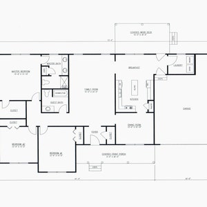 Stonebrook2 House eenvoudig 3 slaapkamers en 2 badkamers plattegrond 1800 vierkante voet met directe pdf-download. Grotere garage dan het 'Stonebrook'-huis