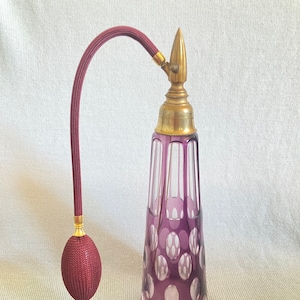 Antique Amethyst Bohemian Cut Glass Perfume Atomizer
