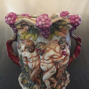 Antique Capodimonte Neoclassical Figurine with Grapes and Vines Porcelain Vase