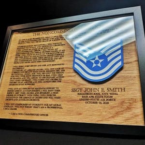 Plaque encadrée Air Force (E6) TECHNICAL SERGEANT TSgt Promotion Creed