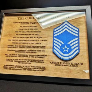 Air Force (E9) CHIEF Master Sergeant CMSgt Promotion Creed Framed Art Plaque