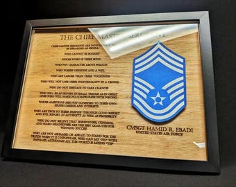 Air Force (E9) CHIEF Master Sergeant CMSgt Promotion Creed Framed Art Plaque