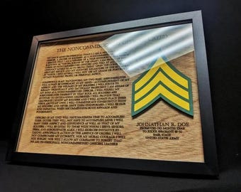 Army (E5) SERGEANT SGT NCO Creed Promotion Creed Framed Art Plaque