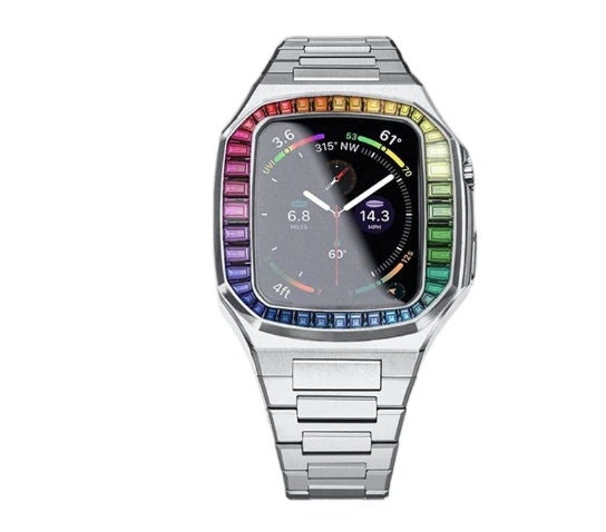 Rainbow Diamond Bezel Steel Luxury Apple Watch Band and - Etsy