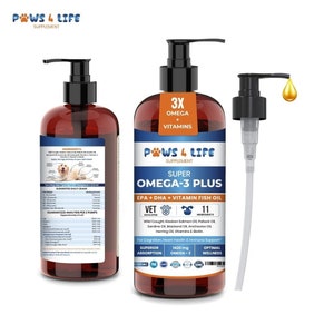 Fish Oil-Omega 3 Plus Wild Caught Alaskan Salmon Oil, Cod, Krill plus 11 Ingridents for Dogs and Cats