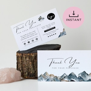 Mountain Thank You Card Template – Editable Canva Business Insert, Printable Customer Appreciation Card for Small Shops