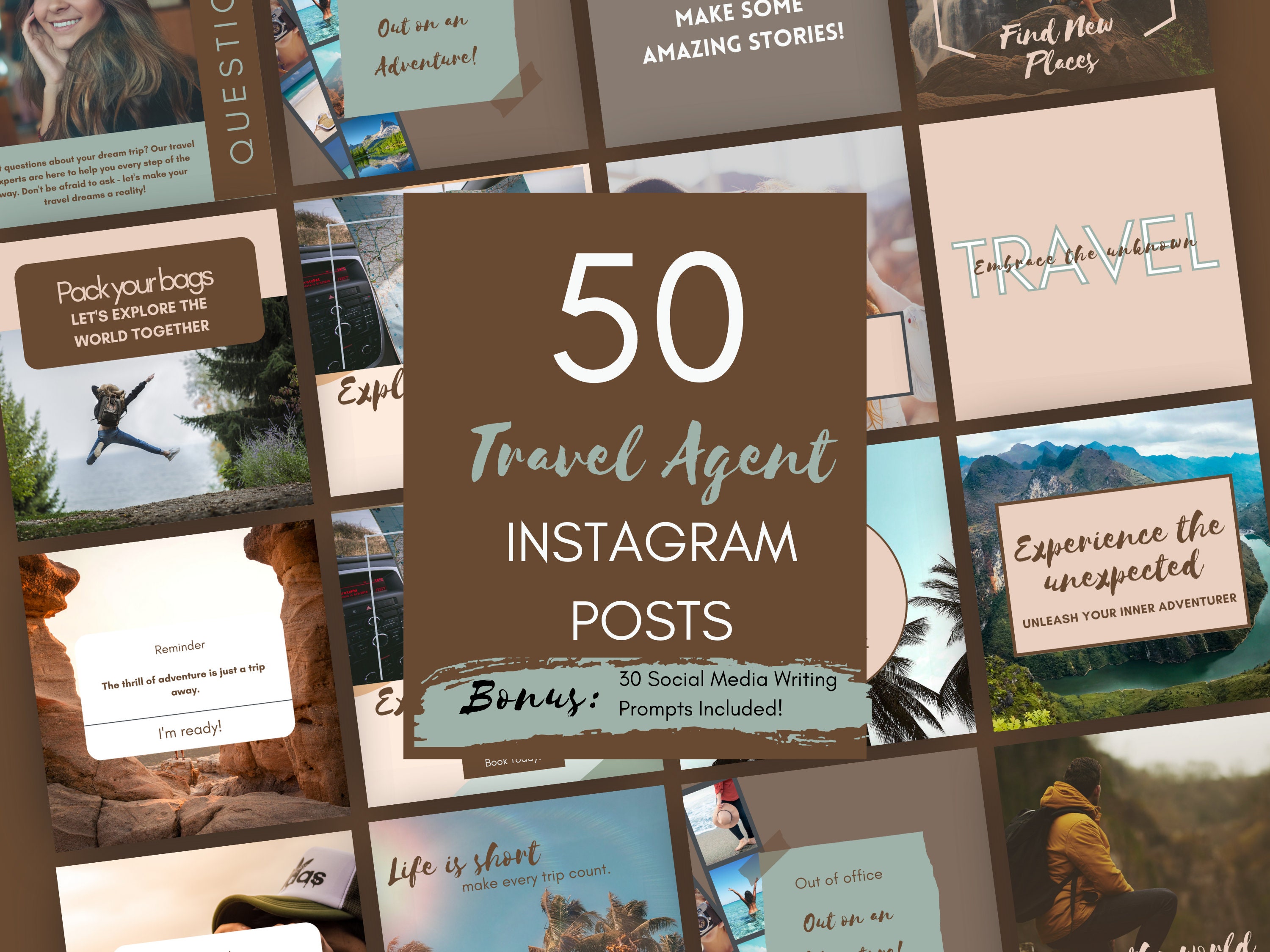 Instagram Canva Template for Travel Agent 50 Bundle Social Media Travel ...