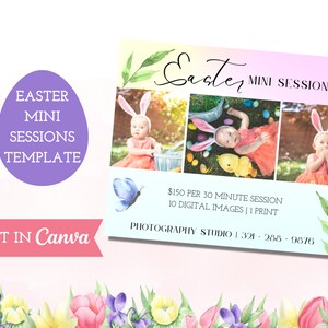 Easter Themed Mini Session Template for Photographers Spring Photography Minis Ad Marketing Kit Canva Template Bonus Instagram Story Post
