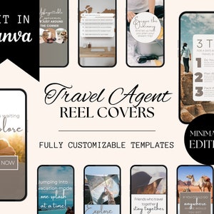 Instagram Reel Cover Canva Templates 50 Bundle Video Travel Agent Agency IG Story Kit Editable Design Blogger Adventure Minimal Neutral BR02