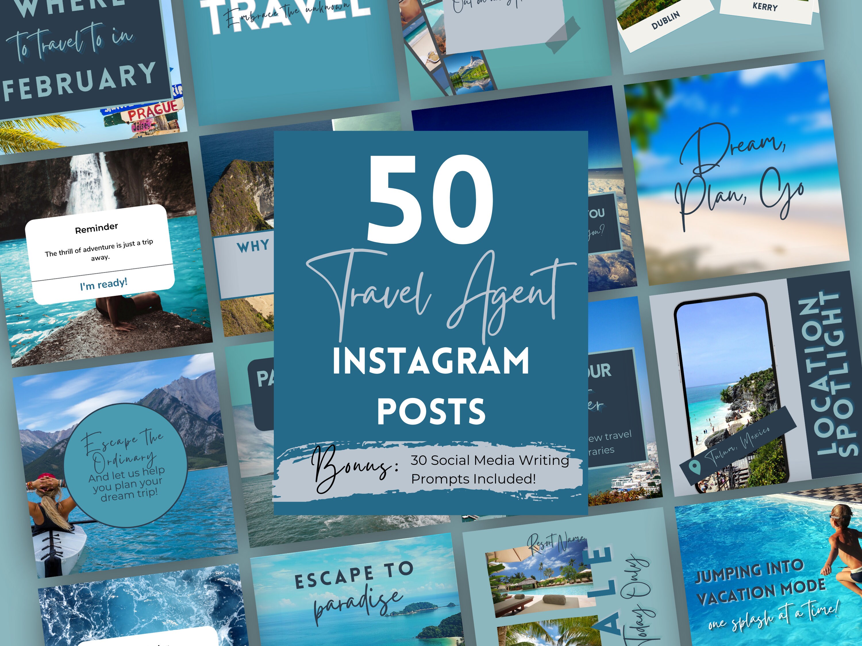 Instagram Canva Template for Travel Agent 50 Bundle Social Media Travel ...
